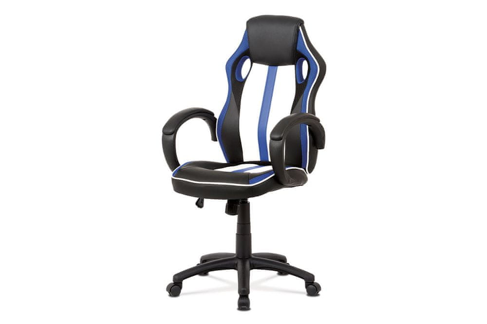 Autronic kancelárska stolička,modrá-čierna ekokoža+MESH, hojdací mech, kríž plast čierny KA-V505 BLUE